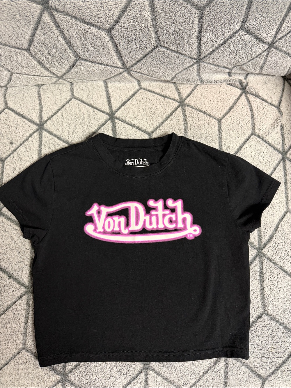 Von Dutch Black Crop Tee with Pink Logo